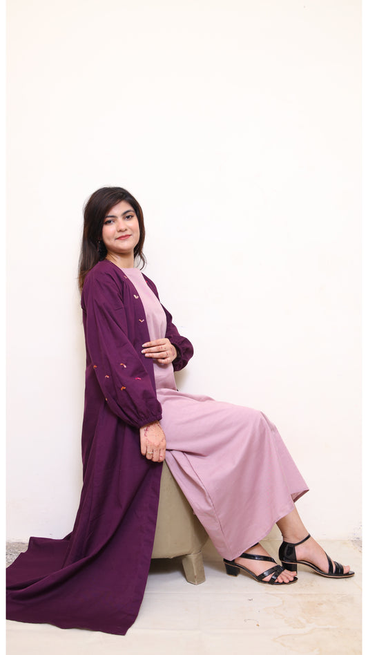 Embroidered Abaya with Inner -Zh18