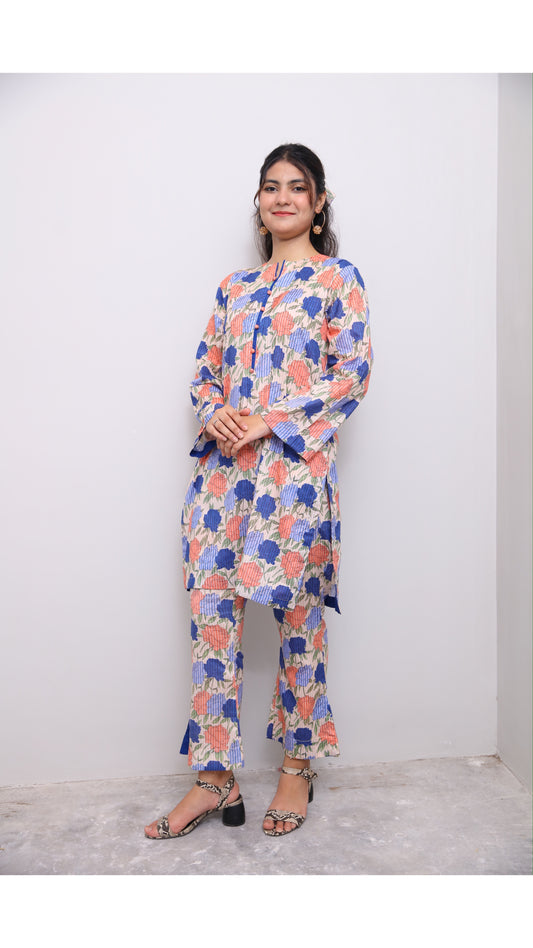 Flower Print Kurta Capri -Zh17